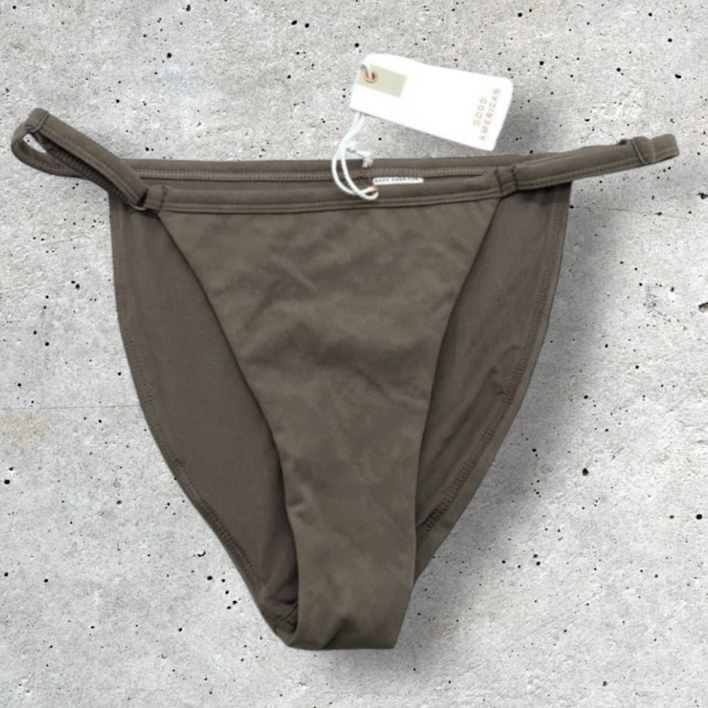 Good American Shine Perfect Fit Bikini Bottom Latte Taupe Size Large NWT